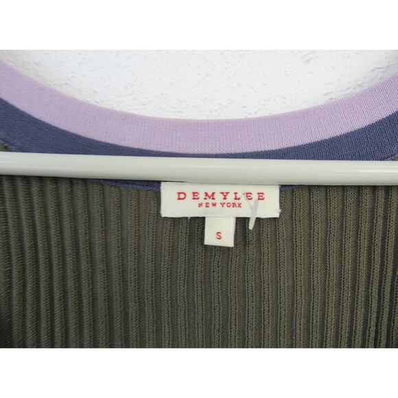 Demylee Small Ribbed Knit Tank Bodycon Dress Olive Green Purple Stripes - Picture 2 of 9